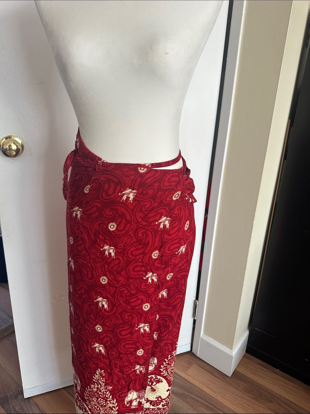 Universal Red Paisley Elephant Print Swim Coverup Wrap Skirt